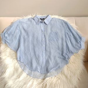 ANGIE Checkered Top Medium Bat Wing Sleeve